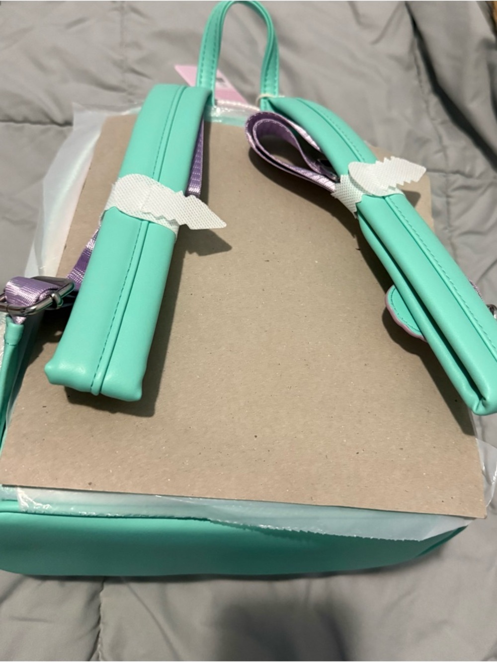 Loungefly Iridescent Mint Green Mermaid-Scale Mini Backpack with Pearl Bow - Picture 3 of 3